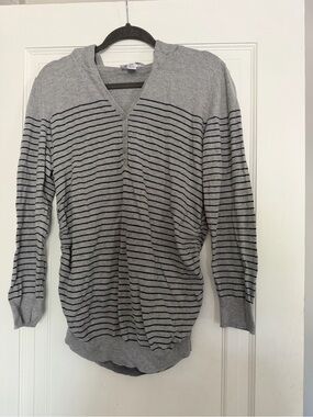 Motherhood Maternity Women’s Gray Striped Hooded Button-Neck Sweater